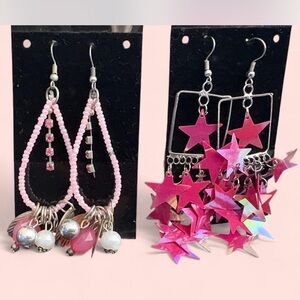 Pink Star and Bead Earrings Set